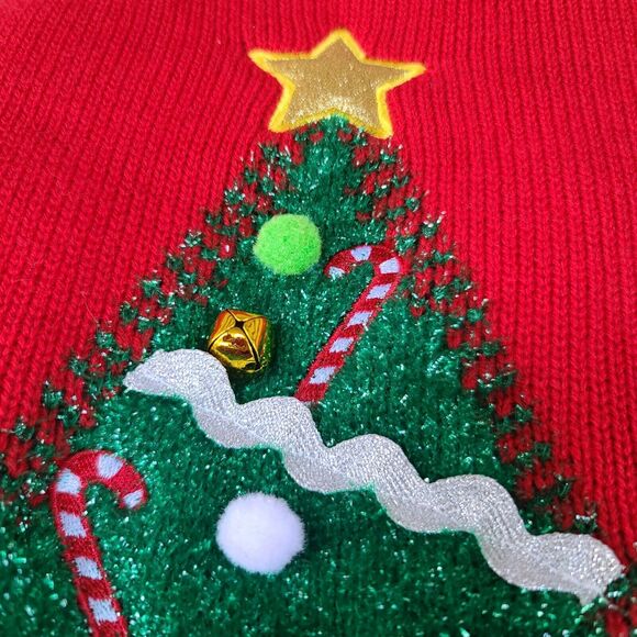 Dog Christmas Sweater Tree Red Green Medium Bells Winter - Picture 2 of 8